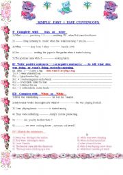 Simple Past - Past continuous :complete worksheet with different exercises 