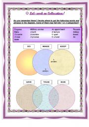 English Worksheet: Collocations - Venn Diagrams