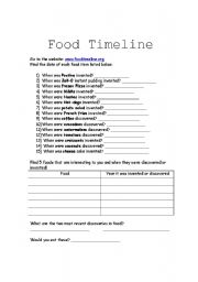 English Worksheet: Food Timeline