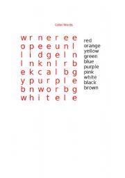 English worksheet: Color Words Word Search