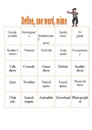 English Worksheet: Define, one word, mime