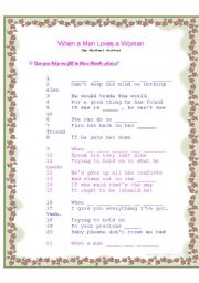 English Worksheet: when a man loves a woman (song)