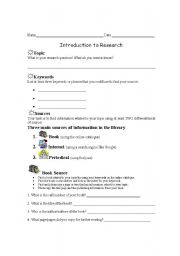 English Worksheet: Introduction to research