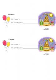 English worksheet: Birthday