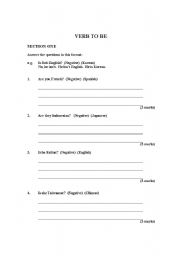 English worksheet: VERB TO BE