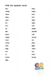 English worksheet: Write  the  opposite  words