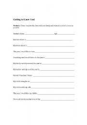 English worksheet: Getting to know you!