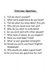 English worksheet: interview questions