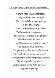 English Worksheet: A Poem that gives you Goosebumps