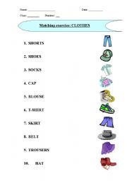English Worksheet: Matching Exercise (Clothes)