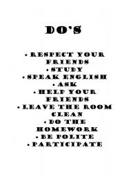 English Worksheet: Do´s for classroom management
