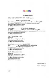 English worksheet: Song - Girls jus wanna have fun by Cindy Lauper