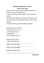 English worksheet: Reading comprehension activity 