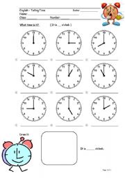 English Worksheet: Worksheet (Telling Time 1)