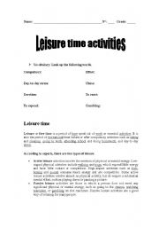 English Worksheet: Leisure time activities