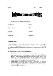 English worksheet: Leisure time activities