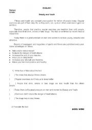 English Worksheet: Text: Beauty and Youth