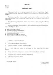 English worksheet: Text: Beauty and Youth