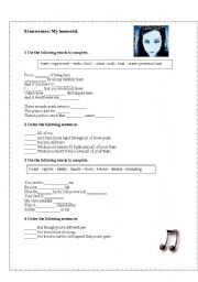 English Worksheet: My Inmortal