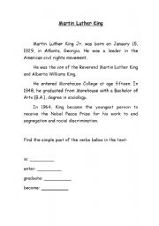 English Worksheet: Martin Luther King - simple past 