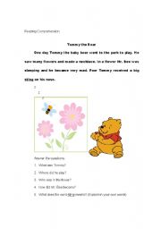 English Worksheet: Reading Comprehension: Tommy the Bear