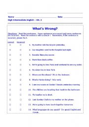 English Worksheet: Whats Wrong?--An error correction exercise