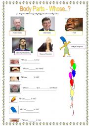 English Worksheet: Body Parts with Famous People
