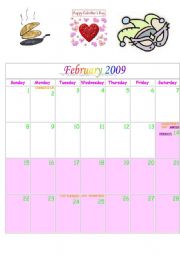 English worksheet: calendar february 2009-Agust 2009
