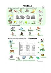 English Worksheet: Animals worksheet  vocabulary (36 words)