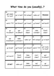 English Worksheet: What time do you...? (board game)