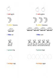 English Worksheet: How many ... ? Singular and plural + colours