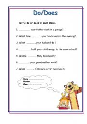 English Worksheet: Do/Does