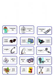 English Worksheet: sport equipment domino ( 2 of 6 )