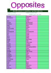 English Worksheet: List of opposites Elementary-Pre-Intermediate
