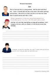 English worksheet: Personal Description 