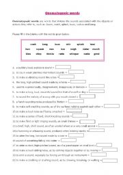 English Worksheet: Onomatopoeic words (with keys)