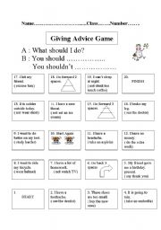 English Worksheet: giving advice : boarding game