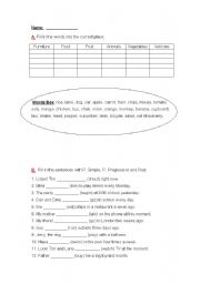 English worksheet: Categories and tenses