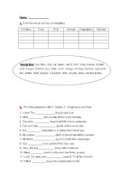 English Worksheet: Categories and tenses