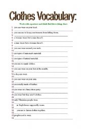 English Worksheet: Clothes