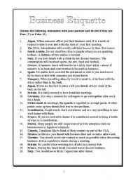 English Worksheet: Business etiquette