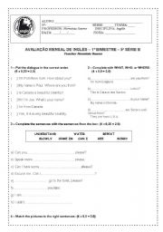 English worksheet: English test 5th grade