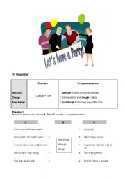 English Worksheet: although, though, even though