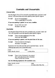 English Worksheet: Countable and Uncountable