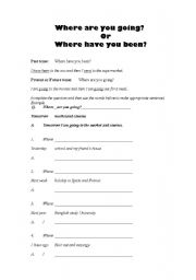 English worksheet: Where are you going? Where have you been ?