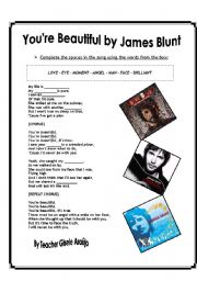 English Worksheet: song: Youre beautiful by James Blunt