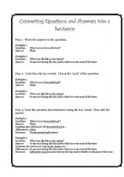 English worksheet: Converting questions and answers into a sentence