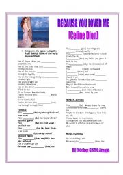 English Worksheet: SONG:BECAUSE YOU LOVED ME - PAST TENSE