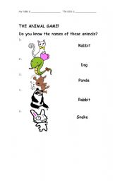 English Worksheet: The Animal Game!