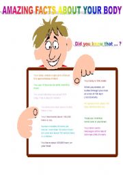 English Worksheet: amazing facts about your body